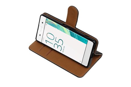 BAOHU Washed Leer Bookstyle Hoesje - Geschikt voor Sony Xperia XA Zwart