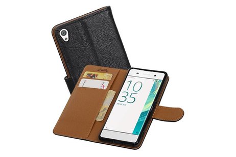 BAOHU Washed Leer Bookstyle Hoesje - Geschikt voor Sony Xperia XA Zwart