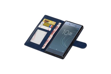BAOHU Hoesje Geschikt voor Xperia XZ1 - Portemonnee hoesje booktype Wallet case Donker Blauw