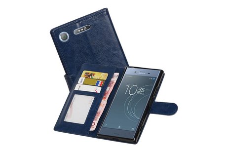 BAOHU Hoesje Geschikt voor Xperia XZ1 - Portemonnee hoesje booktype Wallet case Donker Blauw