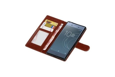 Xperia XZ1 Portemonnee hoesje booktype Wallet case Bruin