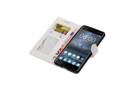 BAOHU Hoesje Geschikt voor Nokia 6 - Portemonnee hoesje booktype wallet case Wit