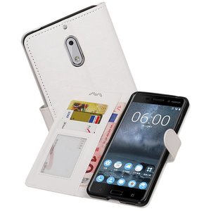 Nokia 6 Portemonnee hoesje booktype wallet case Wit