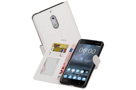 BAOHU Hoesje Geschikt voor Nokia 6 - Portemonnee hoesje booktype wallet case Wit