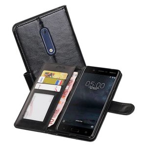 BAOHU Hoesje Geschikt voor Nokia 5 - Portemonnee hoesje booktype wallet case Zwart