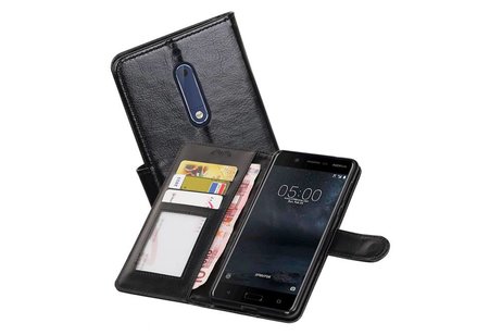 BAOHU Hoesje Geschikt voor Nokia 5 - Portemonnee hoesje booktype wallet case Zwart