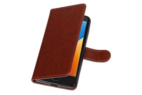 Hoesje Geschikt voor Motorola Moto E4 - Portemonnee hoesje booktype wallet case Bruin