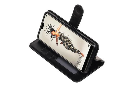 BAOHU Hoesje Geschikt voor Huawei P20 - Portemonnee hoesje booktype wallet Zwart