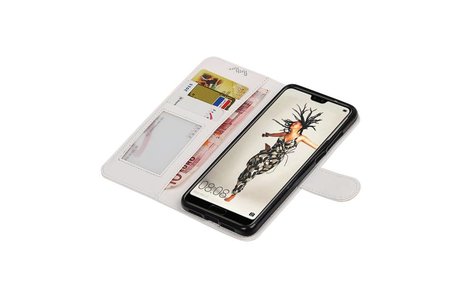 BAOHU Hoesje Geschikt voor Huawei P20 - Portemonnee hoesje booktype wallet Wit