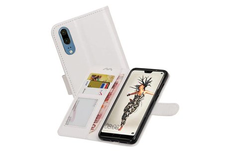 BAOHU Hoesje Geschikt voor Huawei P20 - Portemonnee hoesje booktype wallet Wit