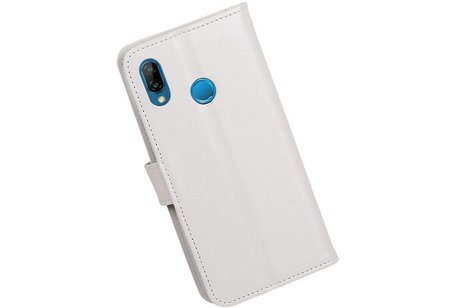 BAOHU Hoesje Geschikt voor Huawei P20 Lite - Portemonnee hoesje booktype wallet Wit