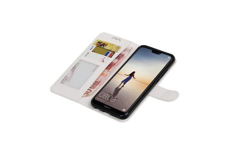 BAOHU Hoesje Geschikt voor Huawei P20 Lite - Portemonnee hoesje booktype wallet Wit