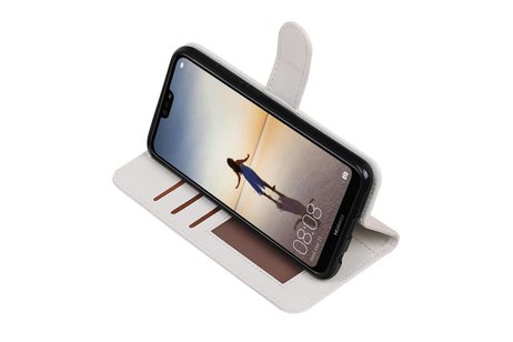 BAOHU Hoesje Geschikt voor Huawei P20 Lite - Portemonnee hoesje booktype wallet Wit