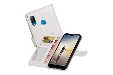 BAOHU Hoesje Geschikt voor Huawei P20 Lite - Portemonnee hoesje booktype wallet Wit