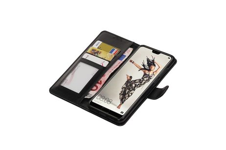 BAOHU Hoesje Geschikt voor Huawei P20 Pro - Portemonnee hoesje booktype wallet Zwart