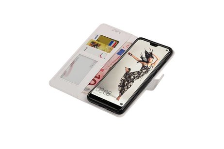 BAOHU Hoesje Geschikt voor Huawei P20 Pro - Portemonnee hoesje booktype wallet Wit