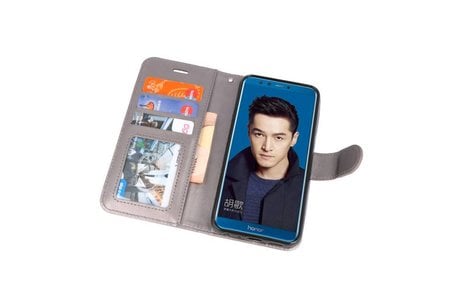 BAOHU Wallet Cases Hoesje Geschikt voor Huawei Honor 9 Lite Grijs