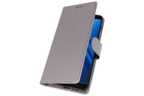 BAOHU Wallet Cases Hoesje Geschikt voor Samsung Galaxy A8 Plus (2018) - Grijs