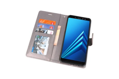 BAOHU Wallet Cases Hoesje Geschikt voor Samsung Galaxy A8 Plus (2018) - Grijs