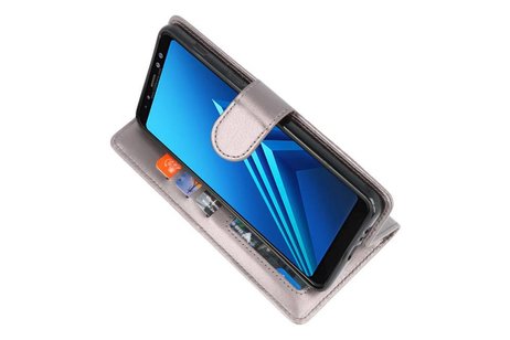 BAOHU Wallet Cases Hoesje Geschikt voor Samsung Galaxy A8 Plus (2018) - Grijs