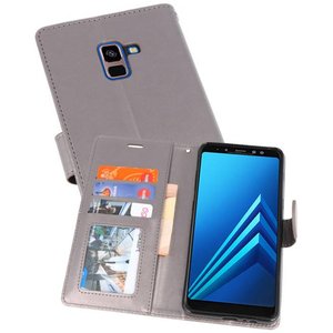 Wallet Cases Hoesje voor Galaxy A8 Plus (2018) Grijs