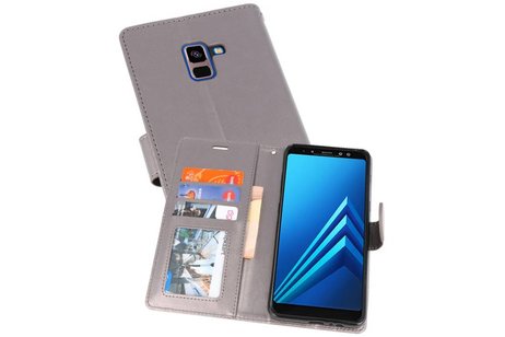 BAOHU Wallet Cases Hoesje Geschikt voor Samsung Galaxy A8 Plus (2018) - Grijs