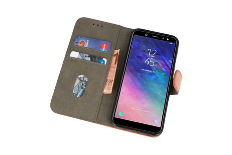 Hoesje Geschikt voor Samsung Galaxy A6 2018 - Kaarthouder Book Case Telefoonhoesje - Bruin