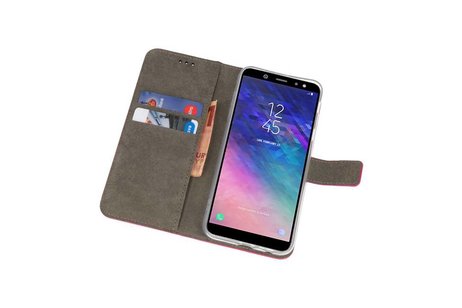 Samsung Galaxy A6 2018 Hoesje Kaarthouder Book Case Telefoonhoesje Roze