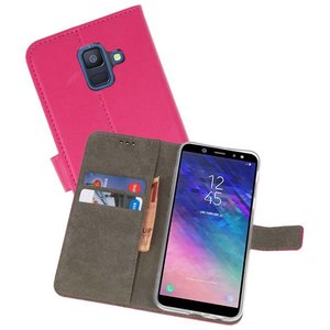 Samsung Galaxy A6 2018 Hoesje Kaarthouder Book Case Telefoonhoesje Roze
