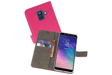 Samsung Galaxy A6 2018 Hoesje Kaarthouder Book Case Telefoonhoesje Roze