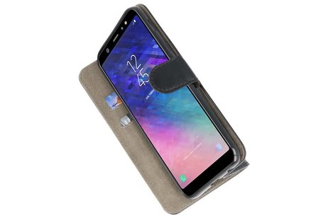 Hoesje Geschikt voor Samsung Galaxy A6 Plus 2018 - Kaarthouder Book Case Telefoonhoesje - Zwart