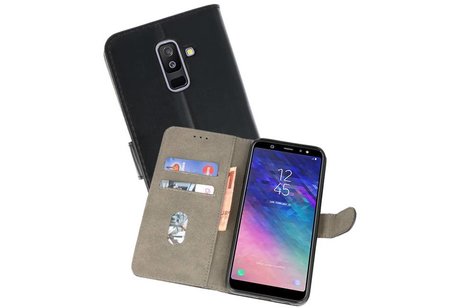 Hoesje Geschikt voor Samsung Galaxy A6 Plus 2018 - Kaarthouder Book Case Telefoonhoesje - Zwart