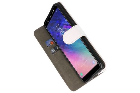 BAOHU Hoesje Geschikt voor Samsung Galaxy A6 Plus 2018 - Kaarthouder Book Case Telefoonhoesje - Wit