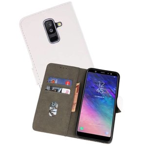BAOHU Hoesje Geschikt voor Samsung Galaxy A6 Plus 2018 - Kaarthouder Book Case Telefoonhoesje - Wit