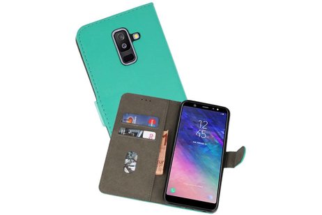 Hoesje Geschikt voor Samsung Galaxy A6 Plus 2018 - Kaarthouder Book Case Telefoonhoesje - Groen