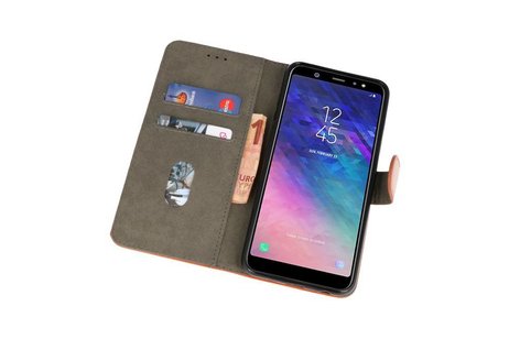 BAOHU Hoesje Geschikt voor Samsung Galaxy A6 Plus 2018 - Kaarthouder Book Case Telefoonhoesje - Bruin