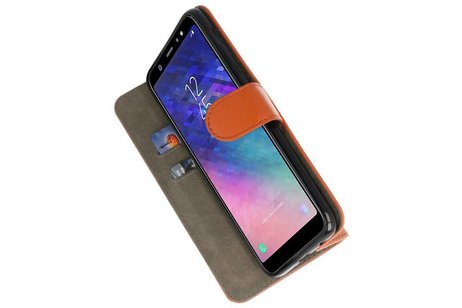 BAOHU Hoesje Geschikt voor Samsung Galaxy A6 Plus 2018 - Kaarthouder Book Case Telefoonhoesje - Bruin