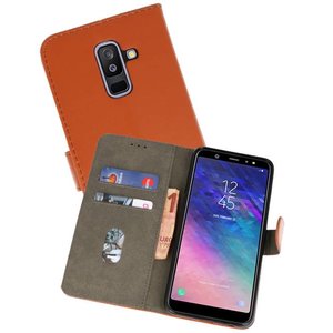BAOHU Hoesje Geschikt voor Samsung Galaxy A6 Plus 2018 - Kaarthouder Book Case Telefoonhoesje - Bruin