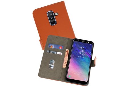 BAOHU Hoesje Geschikt voor Samsung Galaxy A6 Plus 2018 - Kaarthouder Book Case Telefoonhoesje - Bruin