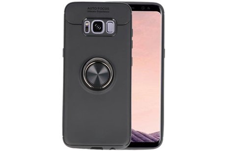 Softcase voor Galaxy S8 Hoesje met Ring Houder Zwart