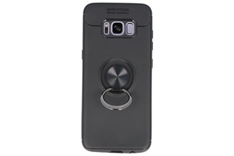 Softcase voor Galaxy S8 Hoesje met Ring Houder Zwart