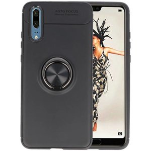 BAOHU Softcase Telefoonhoesje - Geschikt voor Huawei P20 Hoesje met Ring Houder Zwart