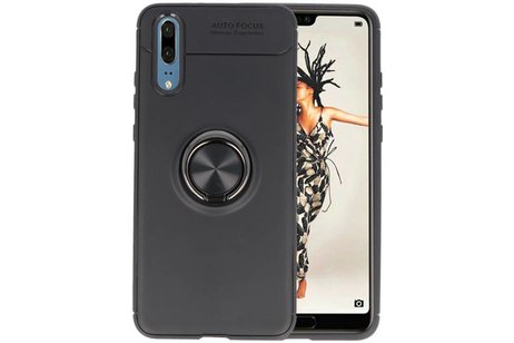BAOHU Softcase Telefoonhoesje - Geschikt voor Huawei P20 Hoesje met Ring Houder Zwart