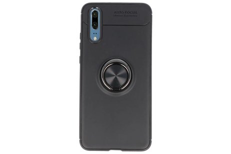 BAOHU Softcase Telefoonhoesje - Geschikt voor Huawei P20 Hoesje met Ring Houder Zwart