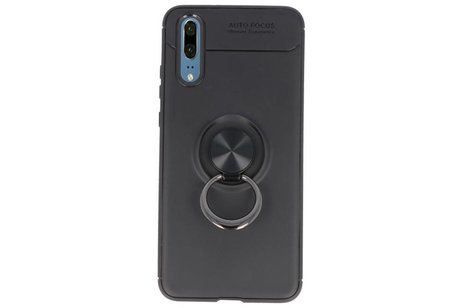 BAOHU Softcase Telefoonhoesje - Geschikt voor Huawei P20 Hoesje met Ring Houder Zwart
