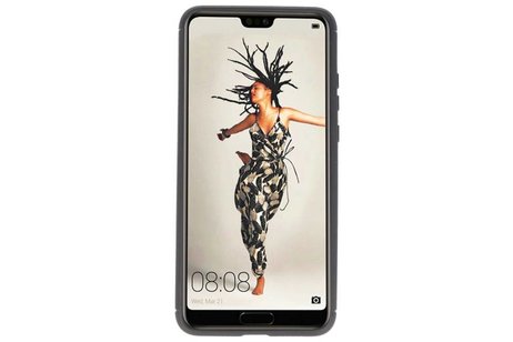 BAOHU Softcase Telefoonhoesje - Geschikt voor Huawei P20 Hoesje met Ring Houder Zwart