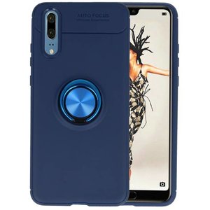 BAOHU Softcase Telefoonhoesje - Geschikt voor Huawei P20 Hoesje met Ring Houder Navy