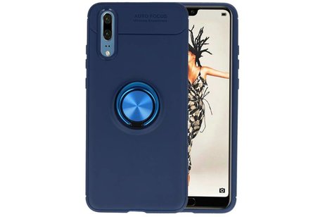 BAOHU Softcase Telefoonhoesje - Geschikt voor Huawei P20 Hoesje met Ring Houder Navy