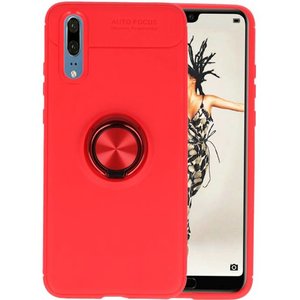 BAOHU Softcase Telefoonhoesje - Geschikt voor Huawei P20 Hoesje met Ring Houder Rood