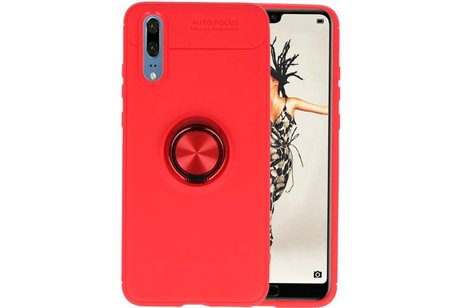 BAOHU Softcase Telefoonhoesje - Geschikt voor Huawei P20 Hoesje met Ring Houder Rood